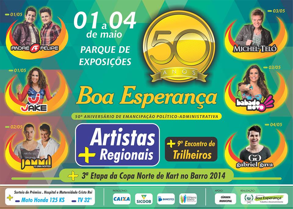 Michel Teló e outras atrações na festa de 50 anos de Boa Esperança