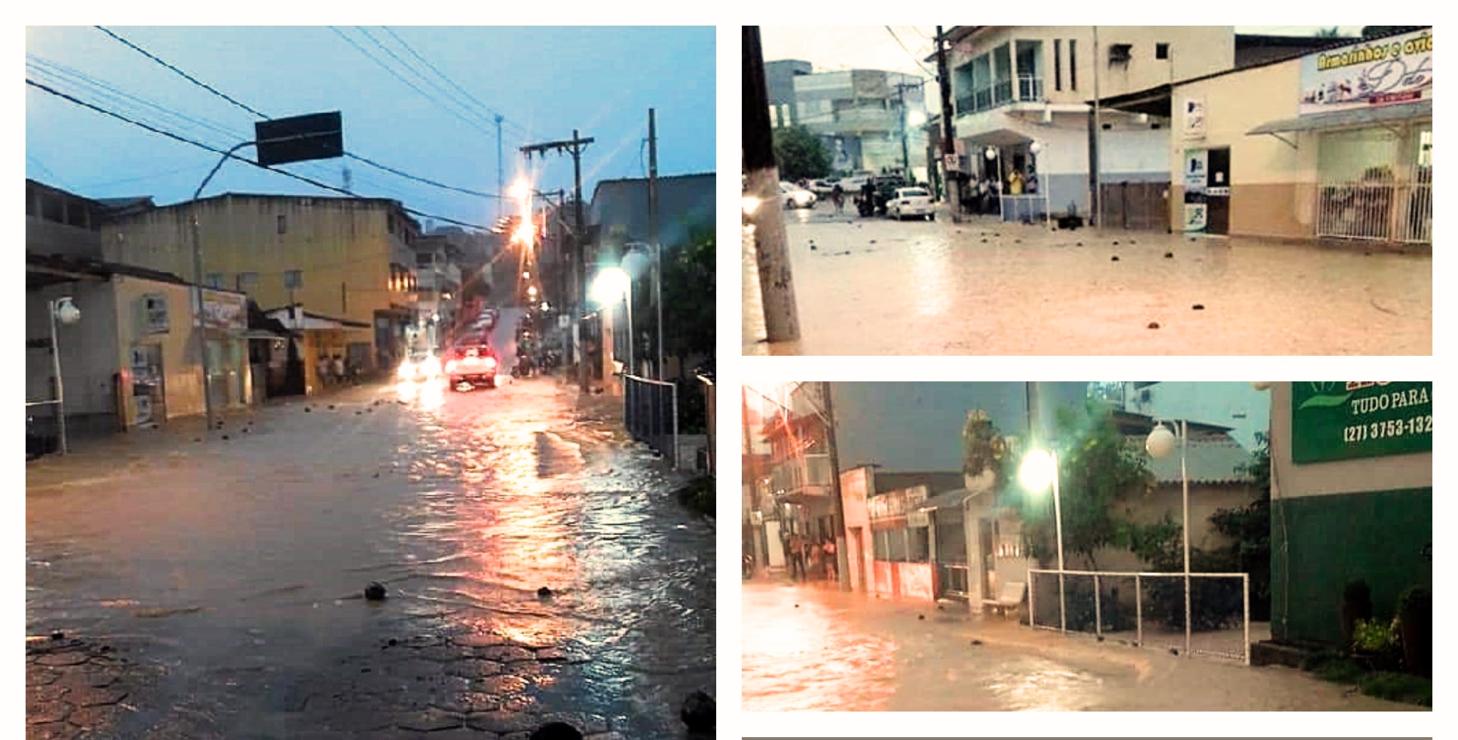 Córrego Bela Aurora transborda e alaga rua no centro de Vila Pavão. Situação está normalizada