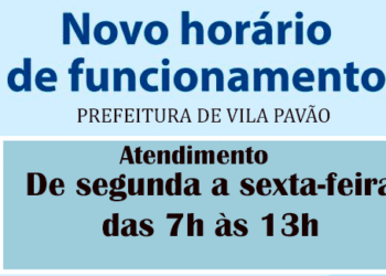Serviços públicos de Vila Pavão terão novo horário de atendimento a partir de segunda-feira
